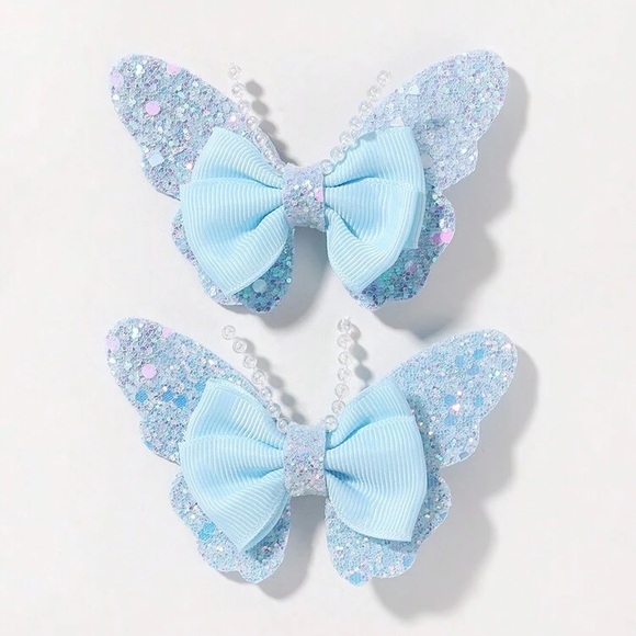 1 Clip Sparkling Beaded Butterfly Fashionable Cute Bow Hair Clips Blue Color - Picture 1 of 3